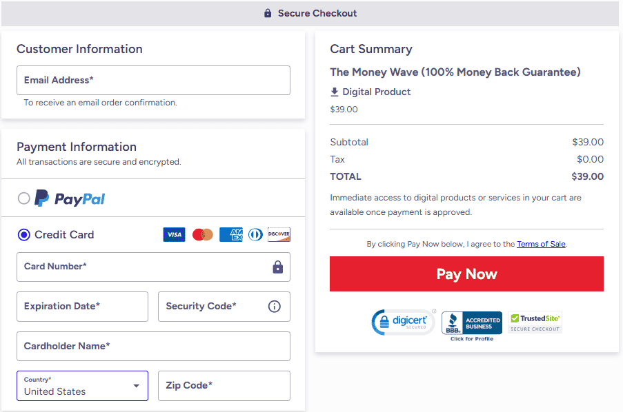 The Money Wave Checkout Page